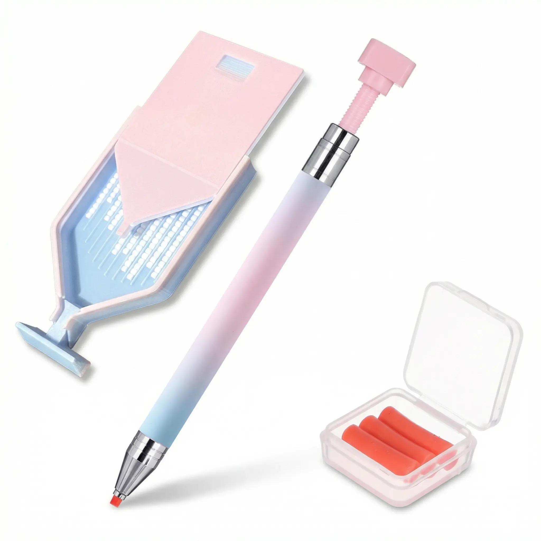 Rhinestone Bedazzling Tool Kit, Laser Pink Diamond Painting Pen & Tray Set with 3 Wax Refills, Rhinestone Pickup Applicator Pen for Rhinestones, Nail Art, Phone Cases, Clothing Decoration, Jewelry Making, Diamond Art and DIY Crafts