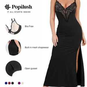 Popilush Formal Lace Built-in Shapewear Set Womenswear Sleeveless Deep V-Neck Maxi Dress Birthday Dress or Wide Leg Jumpsuit Tummy Control Cocktail Party