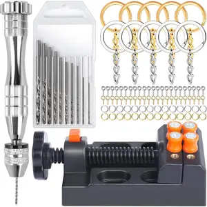 Hand Drill, Hand-operated Hand Drills, Pin Vise with Drill Bits, Drill Press Vise, Keychain Making Kit, Jewelry Making Supplies, for Crafts