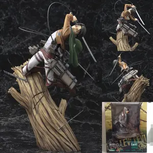 Attack on Titan Levi Ackerman Figure, Strongest Soldier, Survey Corps, Tree Trunk Battle Pose, Dual Sword Weapon, Wing Cape, Collectible Anime Model