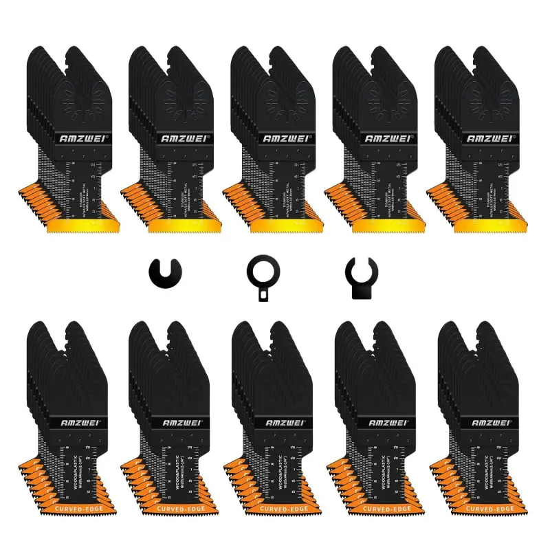 100PCS Oscillating Tool Blades, Titanium & HCS Oscillating Saw Blades for Metal/Wood/Plastic Cutting, Curved Edge Multi Tool Blades Compatible with, Milwaukee, Dremel, Ryobi, Rockwell