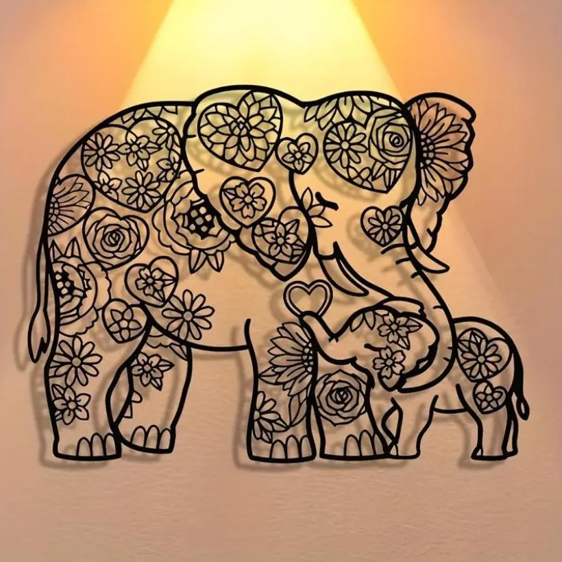 Elephant Pattern Animal Design Flower Leaf Print Modern Art Wall Decor, Aesthetic Wall Decor, 1 Piece Artistic Hanging Ornament for Home Living Room Bedroom, Friend Gift, Art Decoration, Decoration Items