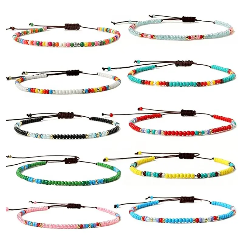 10pcs handmade beaded anklets for women girls boho colorful beaded ankle bracelet adjustable anklets