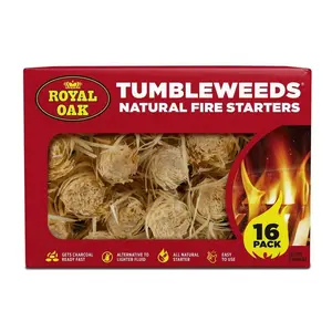 Tumbleweeds All Natural Fire Starter Charcoal Firestarter for Grilling, BBQ, Wood Stoves, Campfires, No Odor and Water Resistant, 16 Per Pack