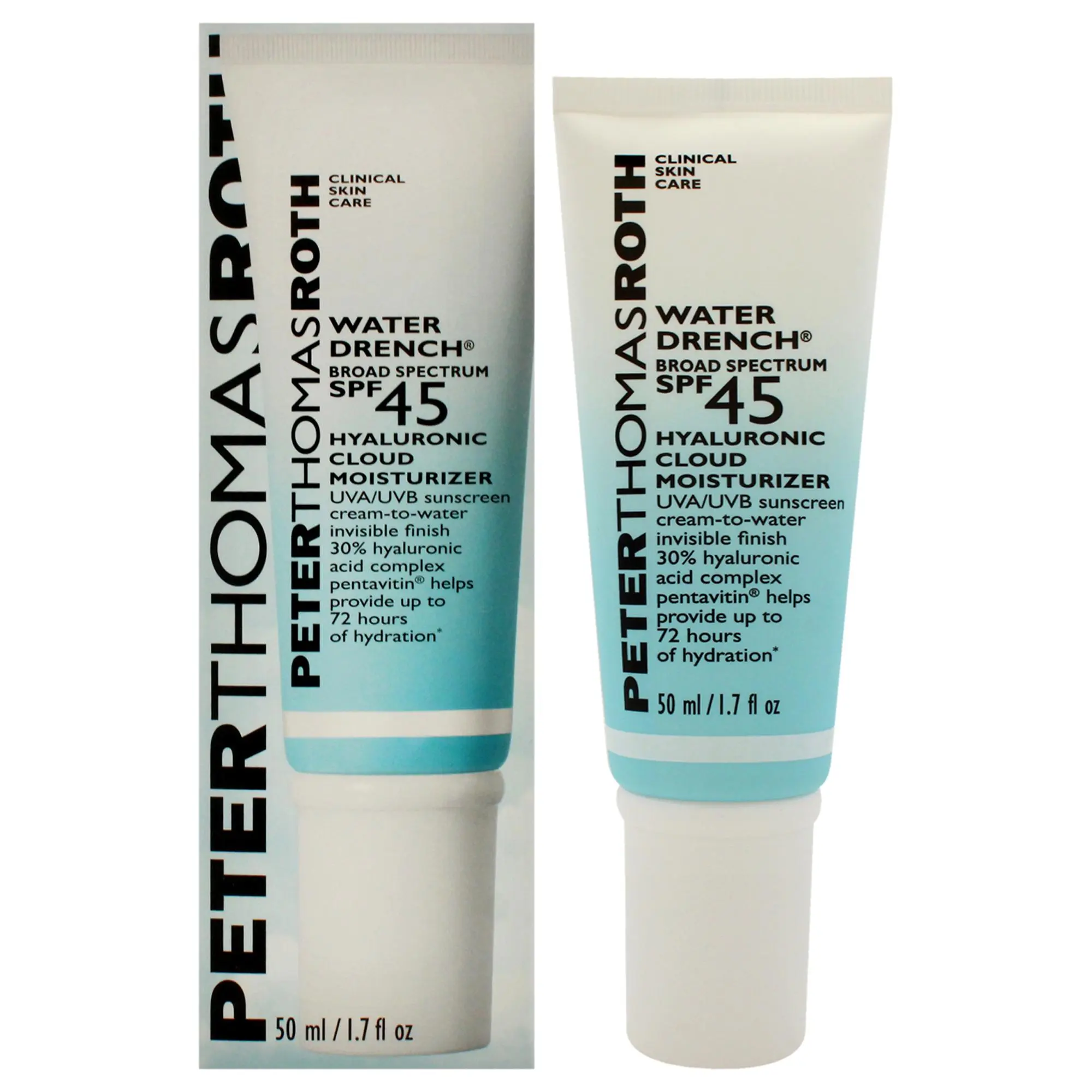 Peter Thomas Roth Water Drench Hyaluronic Acid Cloud Moisturizer SPF 45 - Unisex Daily UV-Protective 1.7 oz Moisturizer