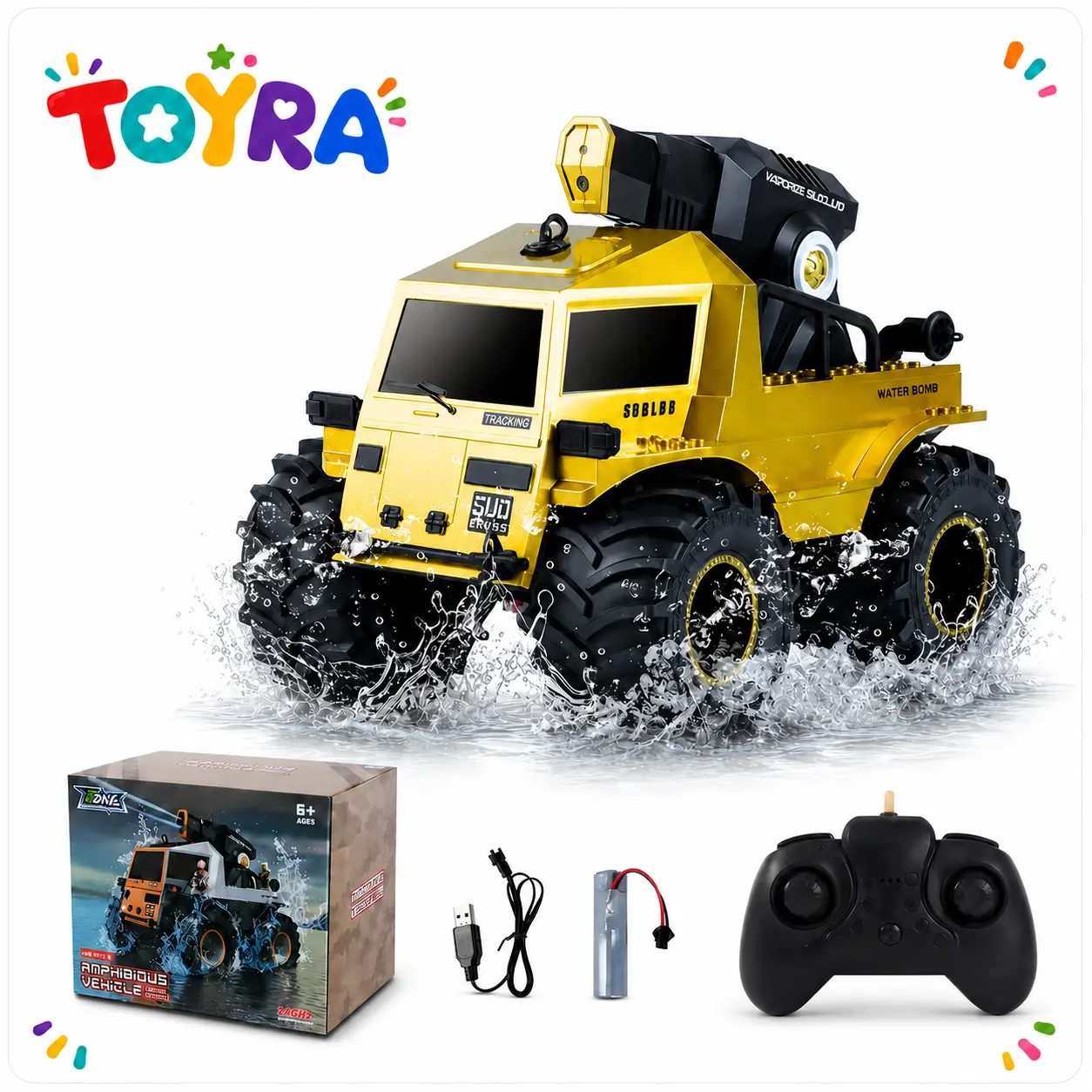 Amphibious toy remote control car，with Rechargeable Battery, Can Spray Water, Amphibious Off-road Truck, Suitable for Children Aged 3-9 Years Old And Above, Birthday Christmas Gift