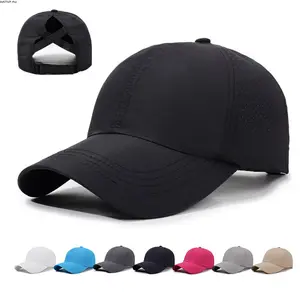 Women's Quick-Dry Ponytail Baseball Cap - Mesh-Back Breathable Criss-Cross Dad Hat, Adjustable Sport Cap for Running, Hiking