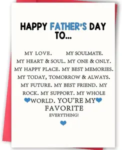 Romantic Father's Day Card for Husband, Happy Father's Day To My Love Soulmate Greeting Card from Wife, Cute Emotional Card for Boyfriend Dad