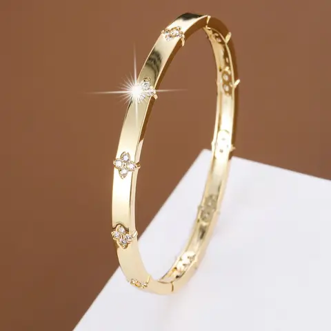 Flower Shaped Rhinestone Decorated Bangle for Women, Jewelry for Party, Daily Clothing Decor, Birthday Gift, Rhinestone Bangle Bracelet, Flower Design Bracelet, Bangles Bracelets