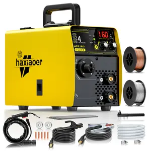Haxiaoer MIG160A Welder,4-in-1 Gas MIG/Gasless MIG/TIG/Stick Welder machine,110V IGBT Synergic Control Flux Core Welding machine, LED Digital Display ARC/MMA inverter Stick Welder Heavy Duty Industrial