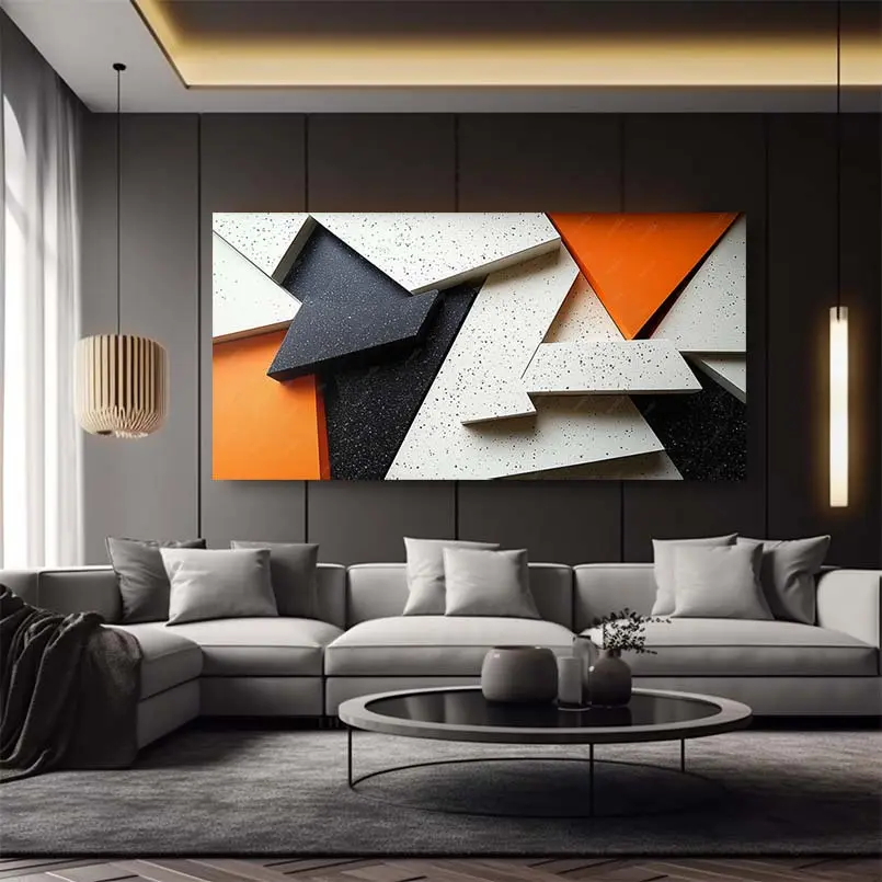Modern Geometric Abstract Flat Canvas Wall Art Print - Stretched Wooden Frame, High-Quality Anti-Fading Blank Wall Decor Solutions for Living Room, Office Home Decor