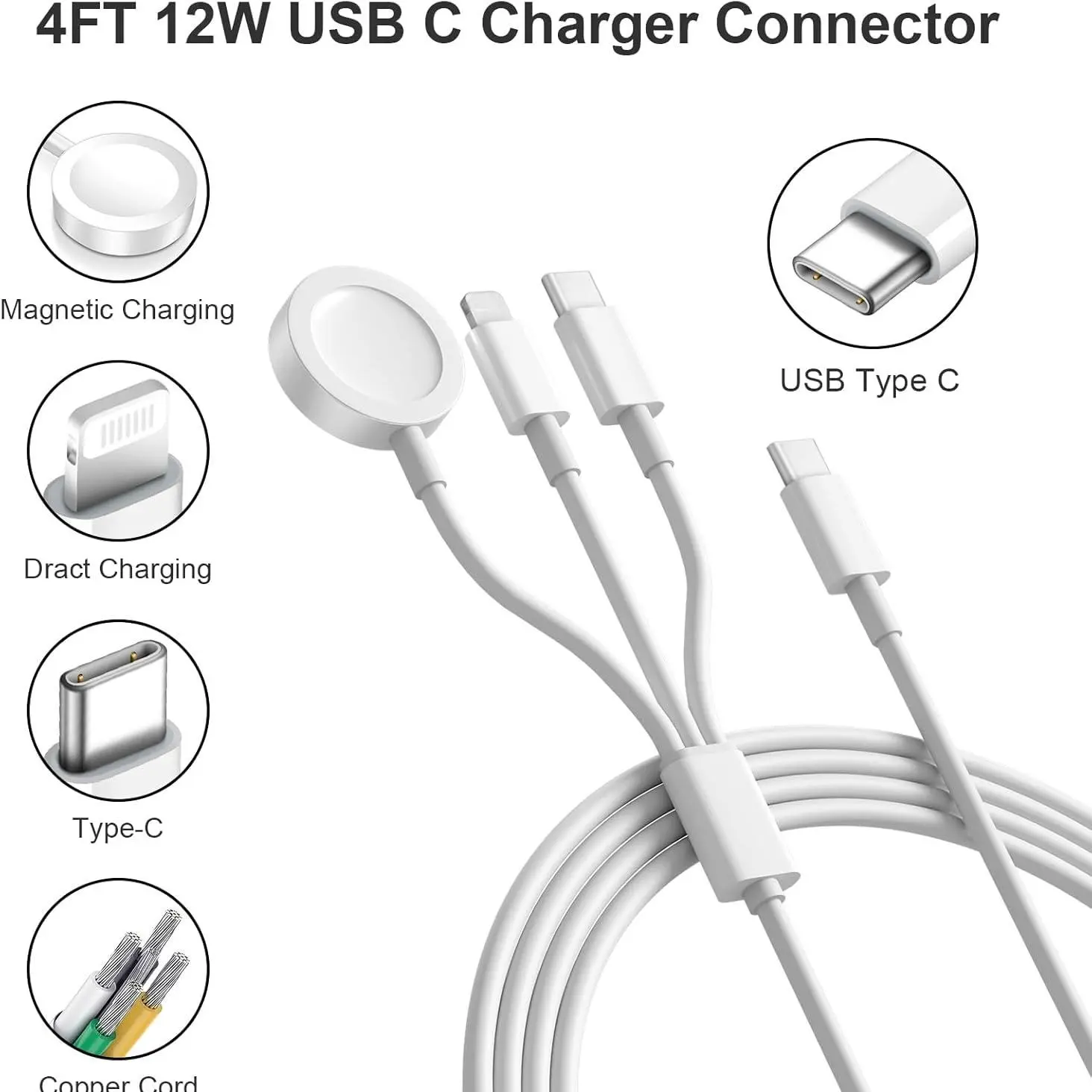 3-In-1 USB-C Charger Cable for Apple Watch/iPhone/AirPods, Compatible with Iwatch Ultra/se/galaxy S23, Multi-Device Charging Solution Electronic Cell Phone Charger Cord