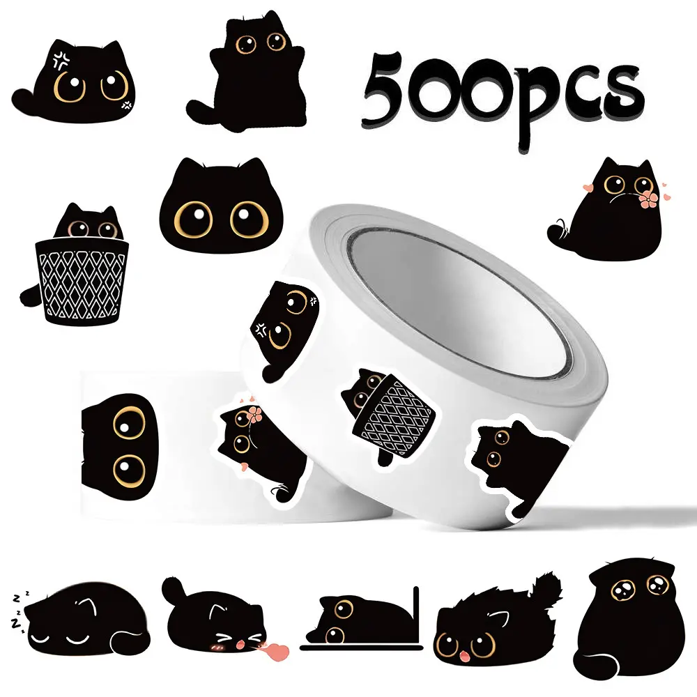 500pcs Little Black Cat Curling Sealing Stickers, Aesthetic Scrapbooking Stickers – Cat DIY Decals for Water Bottle, Laptop, Scrapbook #KawaiiStickers #WaterBottleStickers #LaptopStickers #ScrapbookSupplies #CatLovers