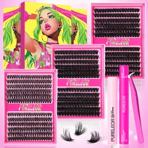 Lash Clusters Kit, DIY Individual Extensions with Lash Bond and Seal, Remover For False Eyelashes, Applicator Tool Kit At Home D Curl Mix 13-20MM (Chose Single Box or Kit from Option)