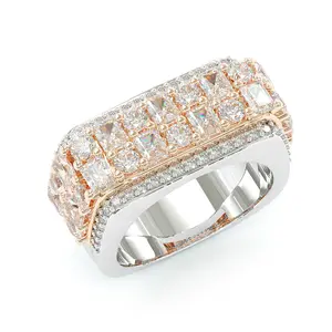 Aossio Bold Emerald-Cut Pavé Brilliance 14K Rose Gold Men's Wide Band Ring