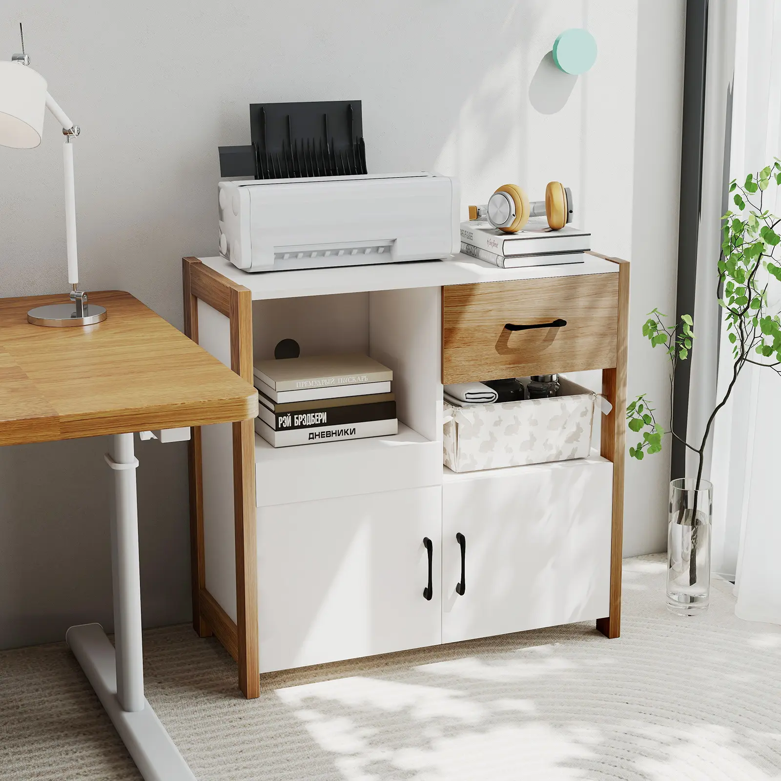 COSTWAY - Kitchen Storage Cabinet with Drawer Pull-Out Shelf and 2 Doors-White