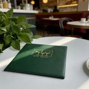 1pc Square PU Leather Menu Folder with Gold Stamping Logo, Soft Touching Menu Cover Restaurant Menu Holder