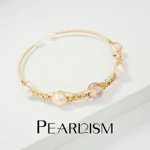 PEARLISM Dainty Gradient Pearl Bracelet | Wire-Wrapped Natural Freshwater Seedless Pearls Gift For Her-PSBG1604