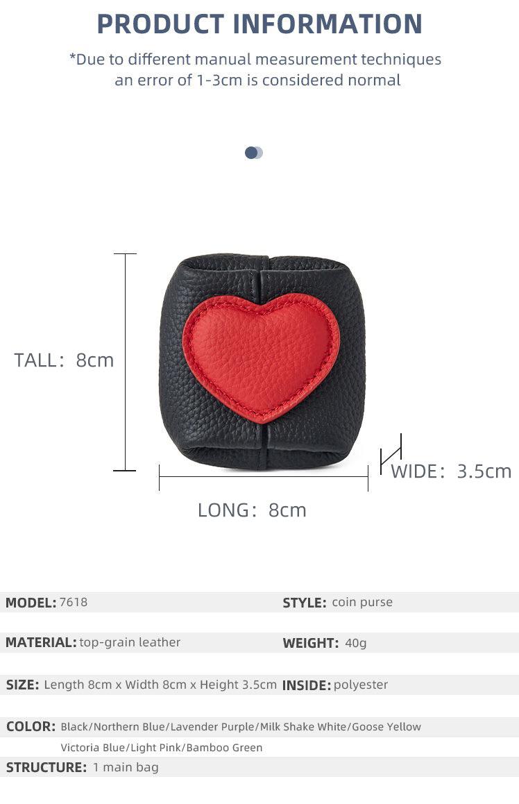 Mini Lychee Pattern Cowhide Heart Coin Purse, Solid Color Buckle Key & Earphone Storage Bag, Color-Block Leather Change & Jewelry Pouch for Daily Use