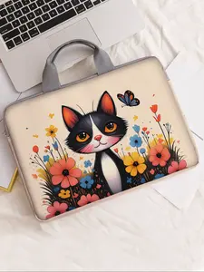 Cat Pattern Printed Notebook Bag, Soft Laptop Sleeve, Tablet Case, Zipper Storage Pouch, Casual Style, All Seasons Use