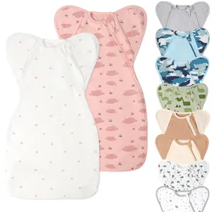 Baby Sleep Sack Swaddles for Newborn 0-3 Months Arms Up Swaddle Blanket 2 Packs Cotton Hands Up 3-Way Transitions to Arms-Free Wearable Sleeping Sack Bag for Boys Girls Snug Fit Calms Startle Reflex