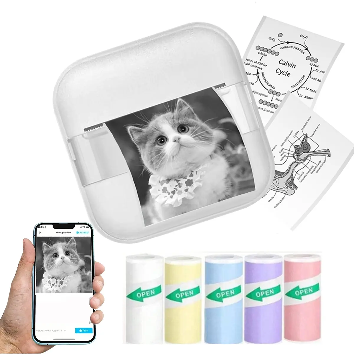 Mini Portable Inkless Thermal Pocket Printer, Portable Handheld Printer, Print Pictures Photos Labels To-Do Lists, Ideal for Work Life Learning, Perfect Holiday Gift