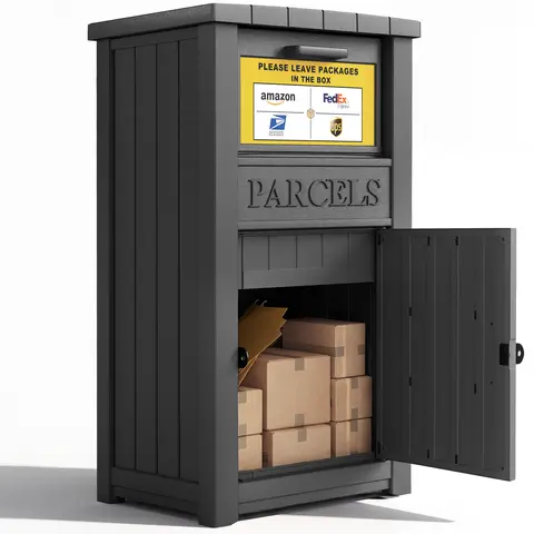 BIFANUO Package Delivery Box for Outside, Lockable Waterproof Anti-Theft Resin Parcel Drop Box, Secure Package Storage for Porch & Curbside, Black