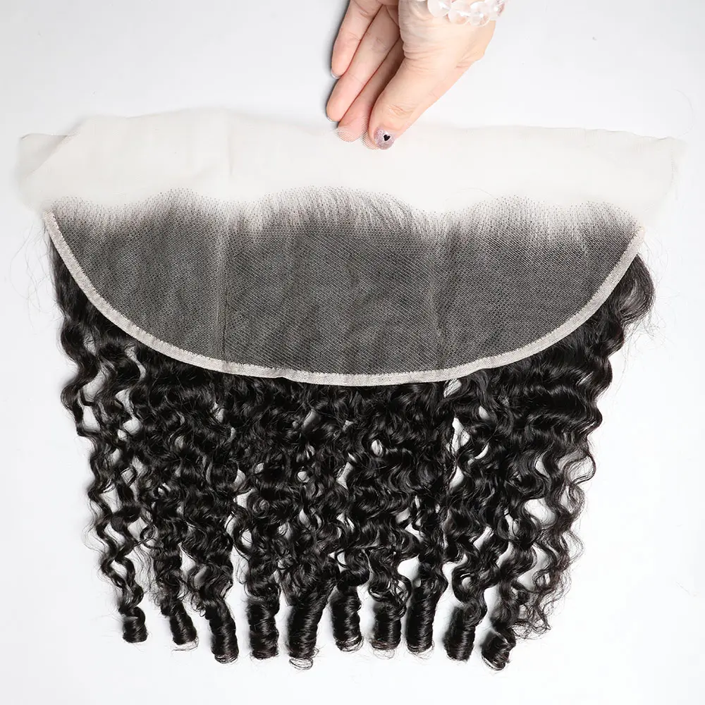 Bele Hair 13X4 Lace Frontal Only Transparent Lace Front In Burmese Curly Texture Pre-Plucked Hair Line Ear To Ear Lace Frontal Swiss Lace  Remy Hair