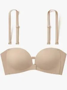 Women's Strapless Front Buckle Bra, Push Up Lingerie with Padded Cups, Detachable Straps, Seamless Comfort, Abc Cup Size, All Seasons