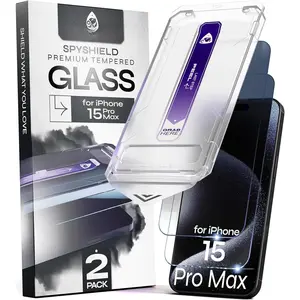 for  15 Pro Max  Screen Protector (2Pack), Easy Auto-Dust & Align Install Kit, 6.7" Tempered Glass, 9H Hardness,  Protection, Case Friendly, SpyShield