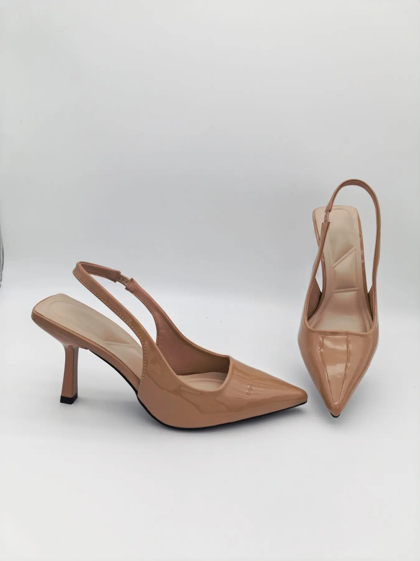 Classic Nude Patent Leather High Heels, Pointed Toe Low Back Stiletto Shoes, Perfect for Weddings and Workplaces, Women