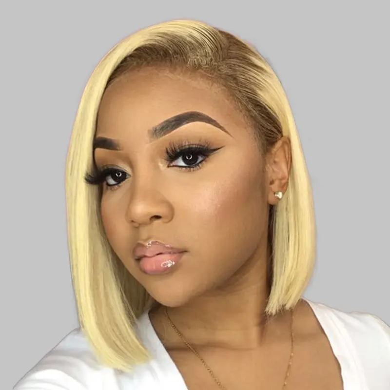 Wiggins Hair Side Part 4/613 Bob Wig Human Hair Straight Blonde Lace Closure Wig Pre Cut Lace Glueless Wigs 6×8 Lace Closure Wig With Pre Plucked Hairline
