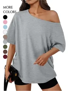 2026 Womens Off The Shoulder Tops Oversized T-Shirts Short Sleeve Tees Summer 2026 Casual Spring Clothes Womenswear
