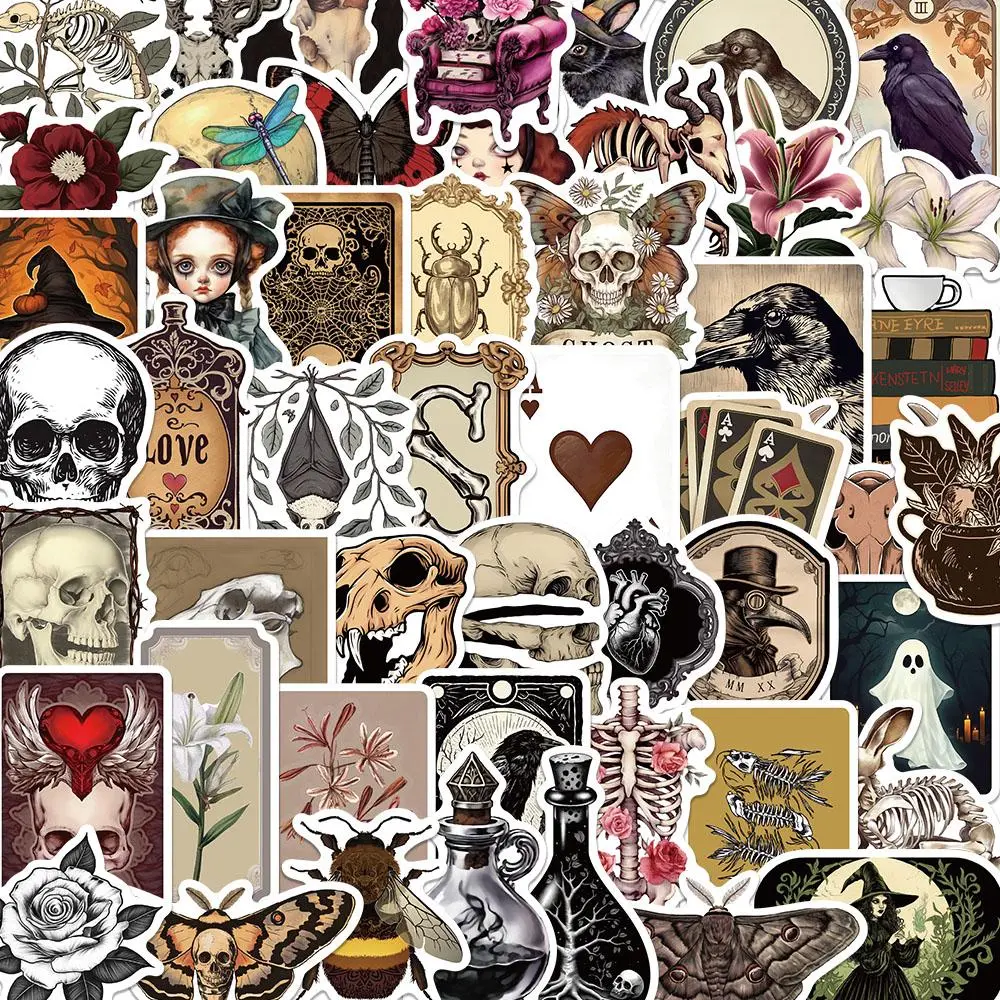 Gothic Style Sticker, 50pcs/set Creative Decorative Sticker, DIY Decals for Water Bottle Laptop Phone Case Scrapbooking Journal Making