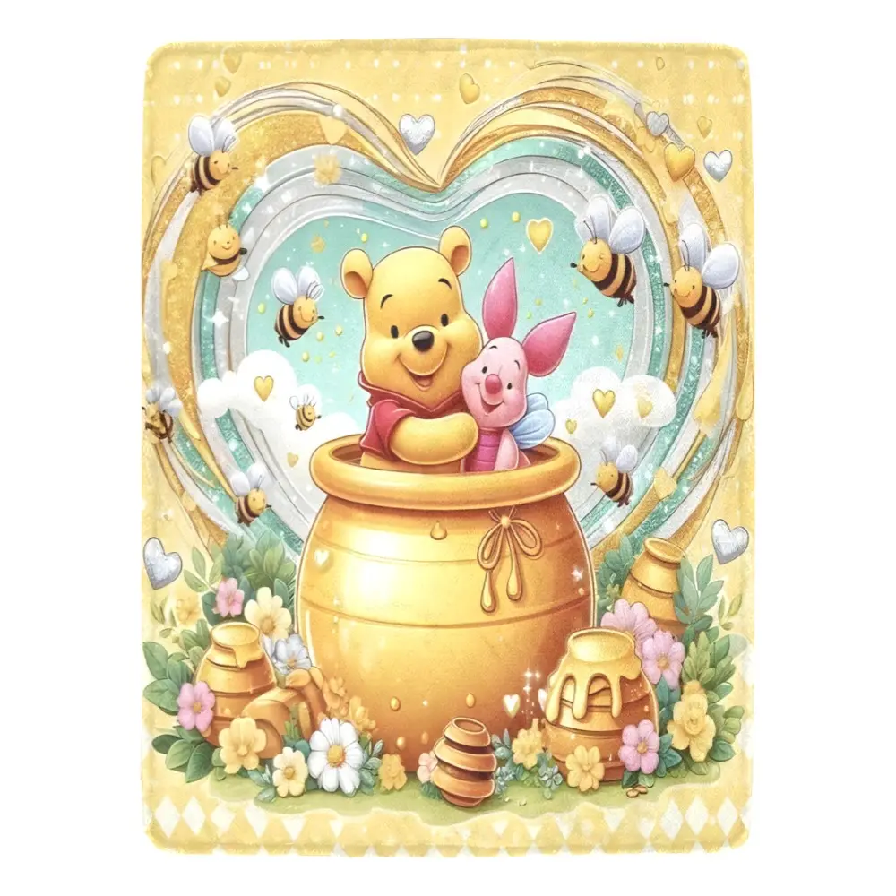 [SummerVibes] DISNEY CLASSIC Winnie the Pooh & Friends Ultra-Soft Flannel Throw Blanket, Honeycomb & Bee Design, Perfect for Bedroom & Couch Decor, All-Season Use, Home Deco