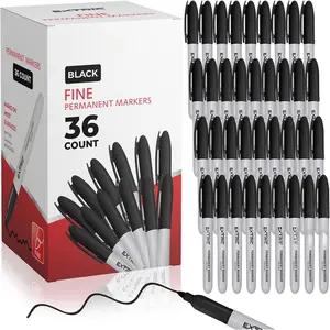 Permanent Markers Black, 36 Count Fine Point Markers, Quick Drying, Works  , Paper, Plastic, Metal and Glass, for , Office and School use