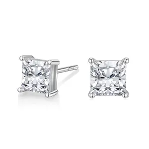 EAMTI 1 Carat*2 Princess Cut 925 Sterling Silver Cubic Zirconia Stud Earrings for Women CZ Stud Small Cute Earrings Hypoallergenic