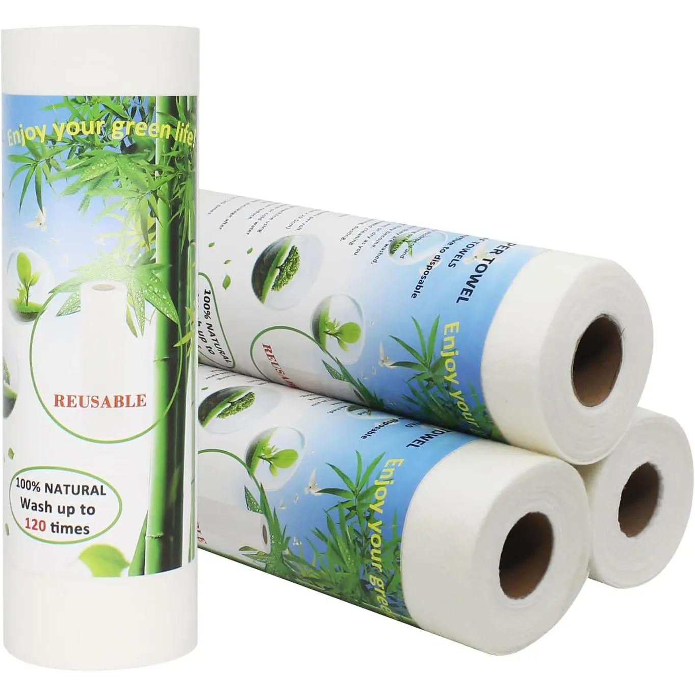 Reusable Bamboo Paper Towel Replacements - 4 Rolls, 80 Sheets/Roll, 11x12in Heavy-Duty Machine-Washable Wipes for Kitchen Household Cleaning, Hand Use, Wash Up to 120 Times