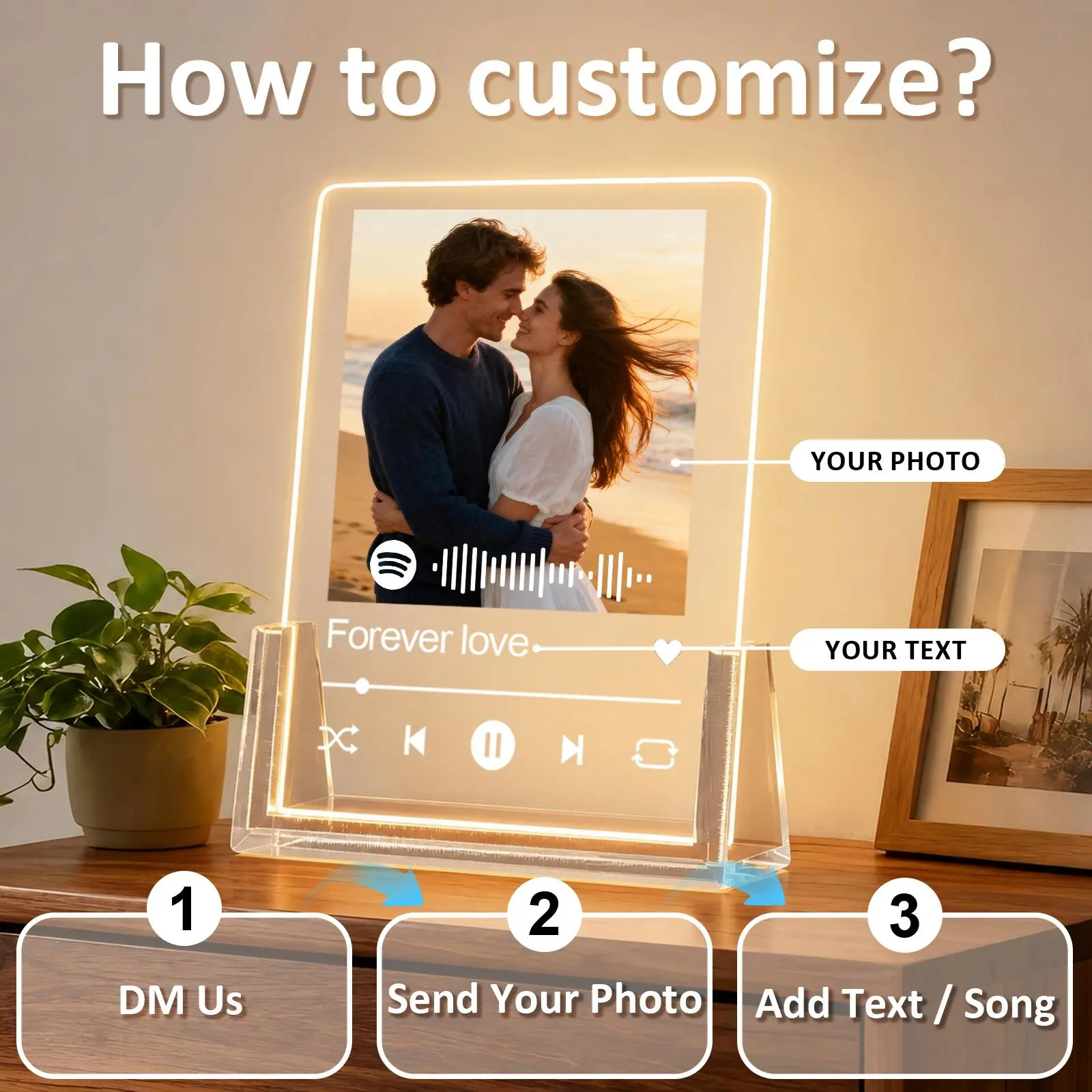 [HKZZ.Made] Custom Spotify Acrylic Plaque, Clear Acrylic Stand 4/5/6/8in, Sleek Transparent Design & LED Backlight, Modern Personalized Photo Frame, Ideal Gift for Anniversary, Wedding, Engagement & Minimalist Home Décor