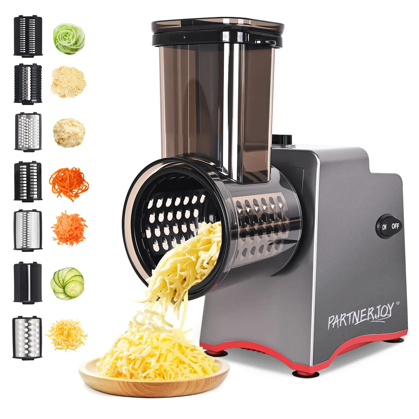 Electric Cheese Grater & Vegetable Slicer, 7-in-1 250W Professional Food Shredder with Widened Feeding Port and Safe Push Rod for Block Cheese & Fruits, Dishwasher Safe, BPA-Free,home essentials