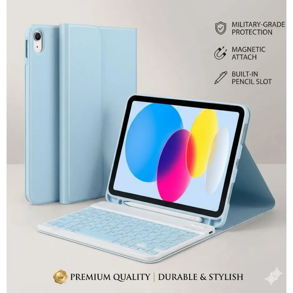 iPad 10th Generation Case with Keyboard 10.9 Inch 2022 Detachable Bluetooth Wireless Smart Folio Cover and Pencil Holder