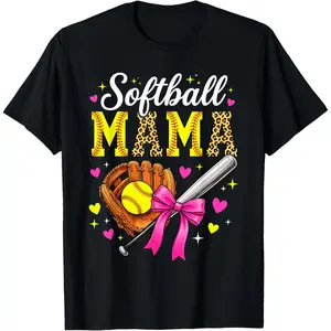 100%cotton Cute Softball Mama Mother's Day Softball Mom Sports Player T-Shirt