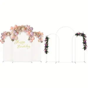 Set of 3 Arch Backdrop Stand and Cover Set Metal Balloon Arch Stand Frame for Wedding Birthday Party Christmas Graduation Ceremony Garden Arbors 7.3FT 6FT 6FT