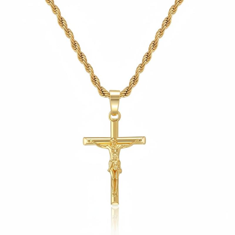 Women's 14K Gold-Plated Copper Crucifix Necklace - Cross Design Pendant, 3mm 24" Rope Chain, Classic Cross Style Elevates Basics, Durable Plating Religious Accessory for Mothers, Elegant Packaging, Carries Faith Daily