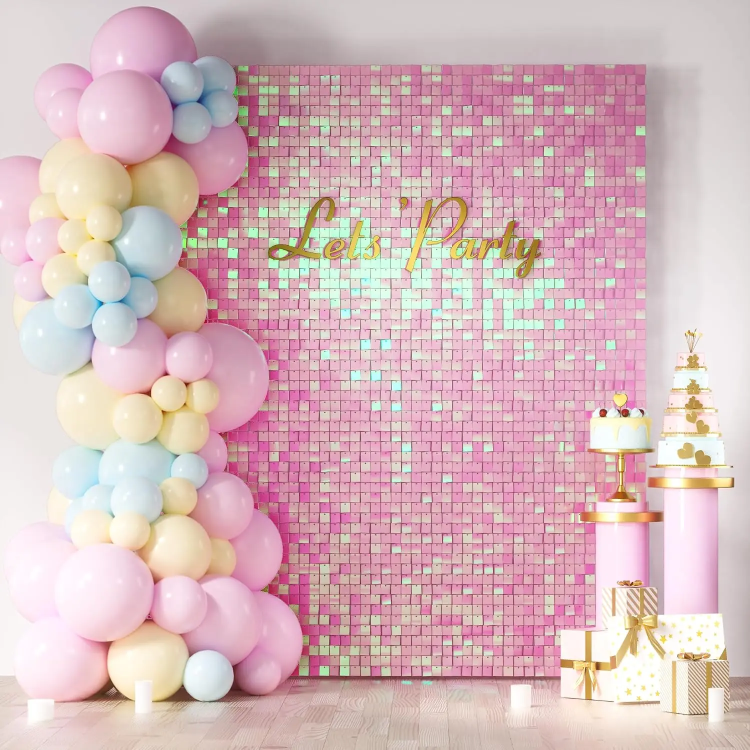 Shimmer Wall Backdrop Sequin Fitted Glitter Wall Panel Backdrop, Sparkly Mirror Shimmer Wall Backdrop Available in Black, White, Gold, Pink, Purple, Blue for Birthday Party Baby Shower Wedding Ceremony Banquet Decor