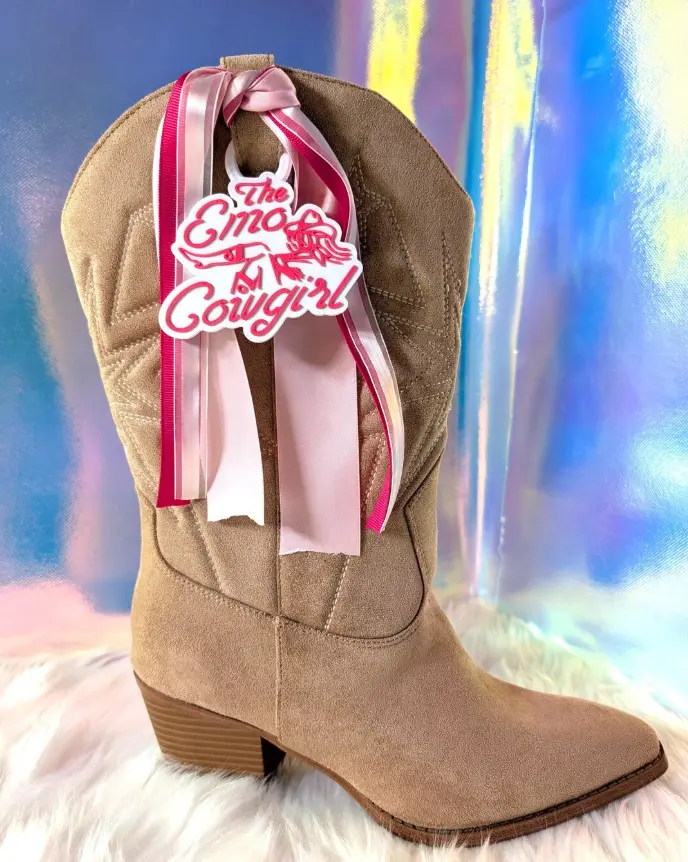 Megan Moroney Cloud 9 Inspired Emo Cowgirl Boot Charm (White with Pink Lettering)