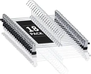 Pant Hangers 18 Pack Stainless Steel Skirt Hanger with Clips Metal Trouser Clip for Shorts Heavy Duty Ultra Thin Space Saving Anti-slip No Marks 360° Swivel Hook Organiser Black Hanging