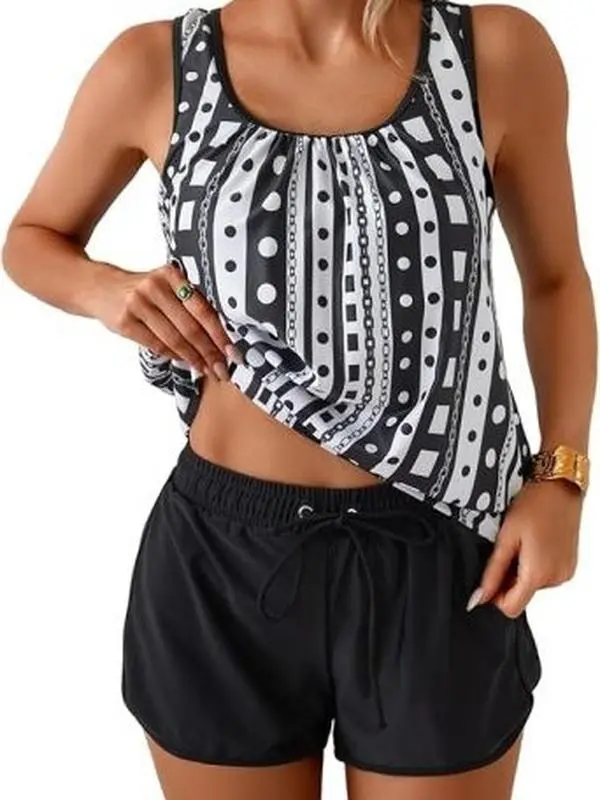 Aidonger Women's Summer Vibes Tankini Swimsuit, Modest 2-Piece Set with Scoop Neck & Boy Shorts, Beach Pool Swimwear, Swimsuits Tankini, Beach Pool Swimsuit