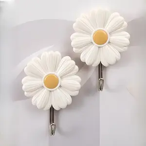 2 Piece Daisy Hook Set, No-Drill Plastic Wall Door Back High Load Capacity Adhesive Storage Hooks, Ideal for Kitchen Bedroom Bathroom Study Room