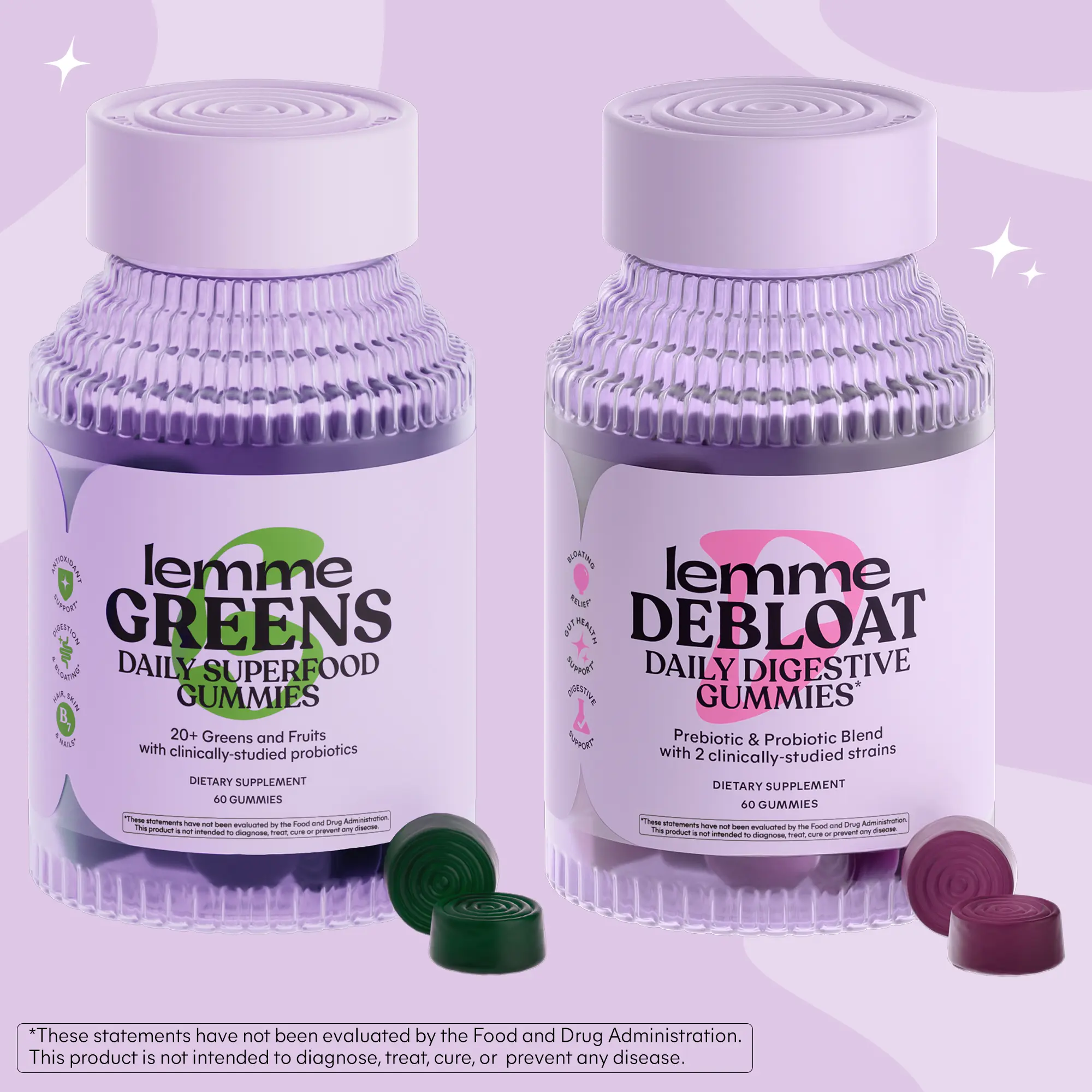 Daily Debloat Bundle - Lemme Greens & Lemme Debloat Gummies, Superfood Greens Gummies + Digestive & Gut Health Gummies with Clinically-Studied LactoSpore & DE111 Probiotics